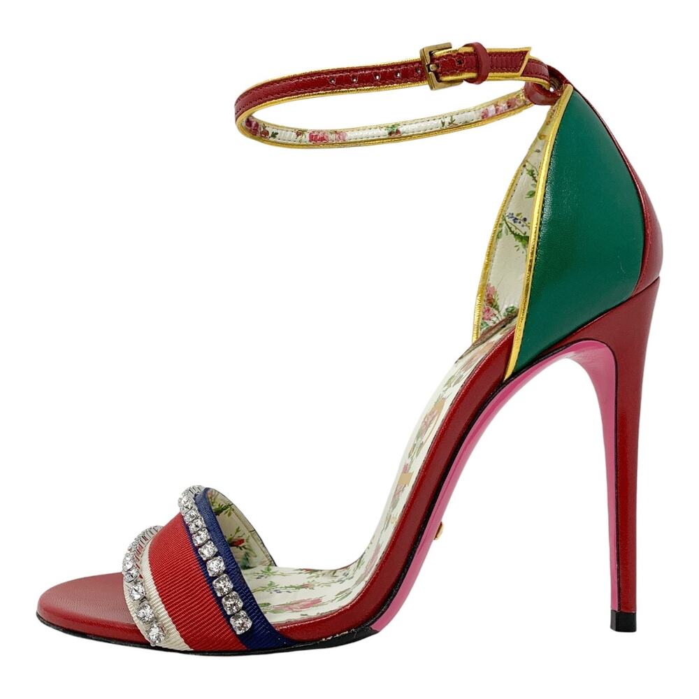 Gucci Limited Edition Crystal Web Stripe Ankle Strap Sandals Heels EU 36.5